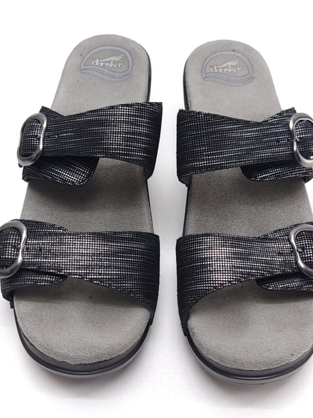 DANSKO Sofie Black Metallic Silver Slip-on Platform Wedge Sandals EU 40 US 9.5